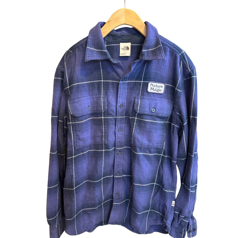 The North Face Men's M Blue Plaid Flannel Nature Is Magic Shirt Button Up